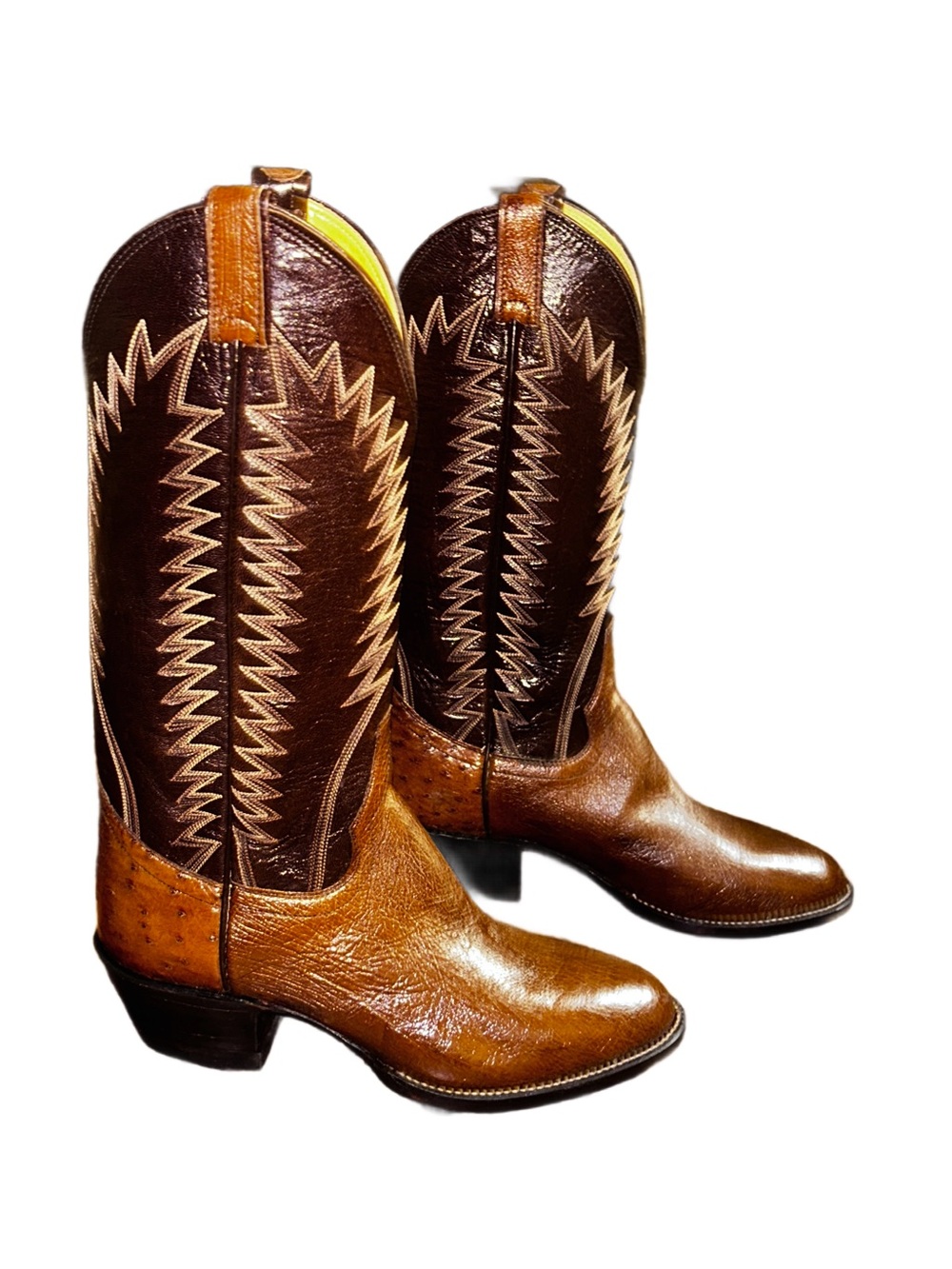 Sanders ~ Women’s Size 7 ~ Brown Ostrich Leather Cowgirl Boots ~ New W/ Box